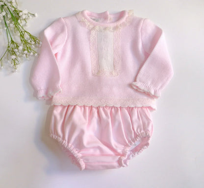 Conjunto jersey y braguita rosa con puntilla - PARDALETS