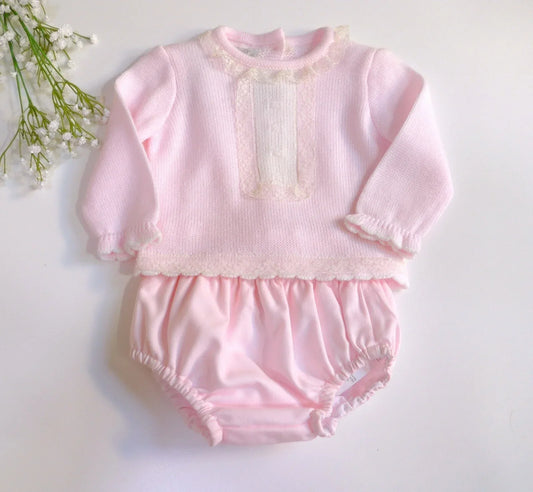Conjunto jersey y braguita rosa con puntilla - PARDALETS