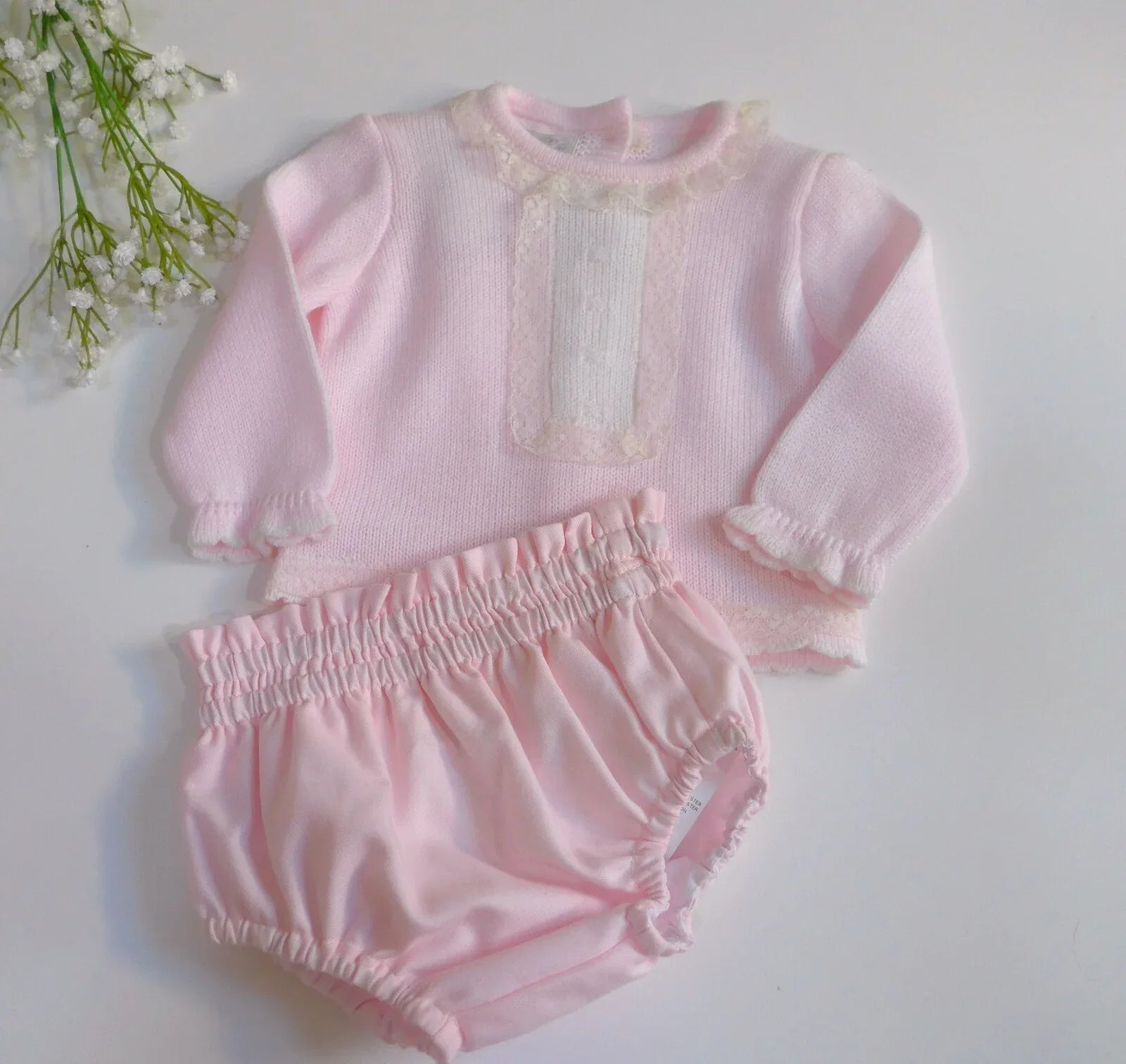 Conjunto jersey y braguita rosa con puntilla - PARDALETS