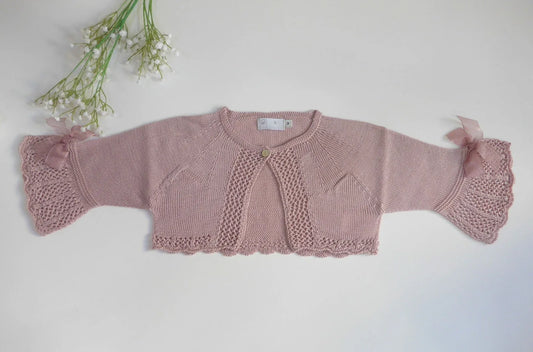 Chaqueta perle rosa empolvado manga francesa con lazos - PARDALETS