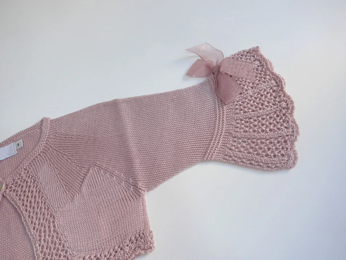 Chaqueta perle rosa empolvado manga francesa con lazos - PARDALETS