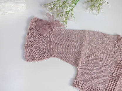 Chaqueta perle rosa empolvado manga francesa con lazos - PARDALETS