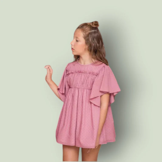 Vestido plumeti color fresa "Norah"