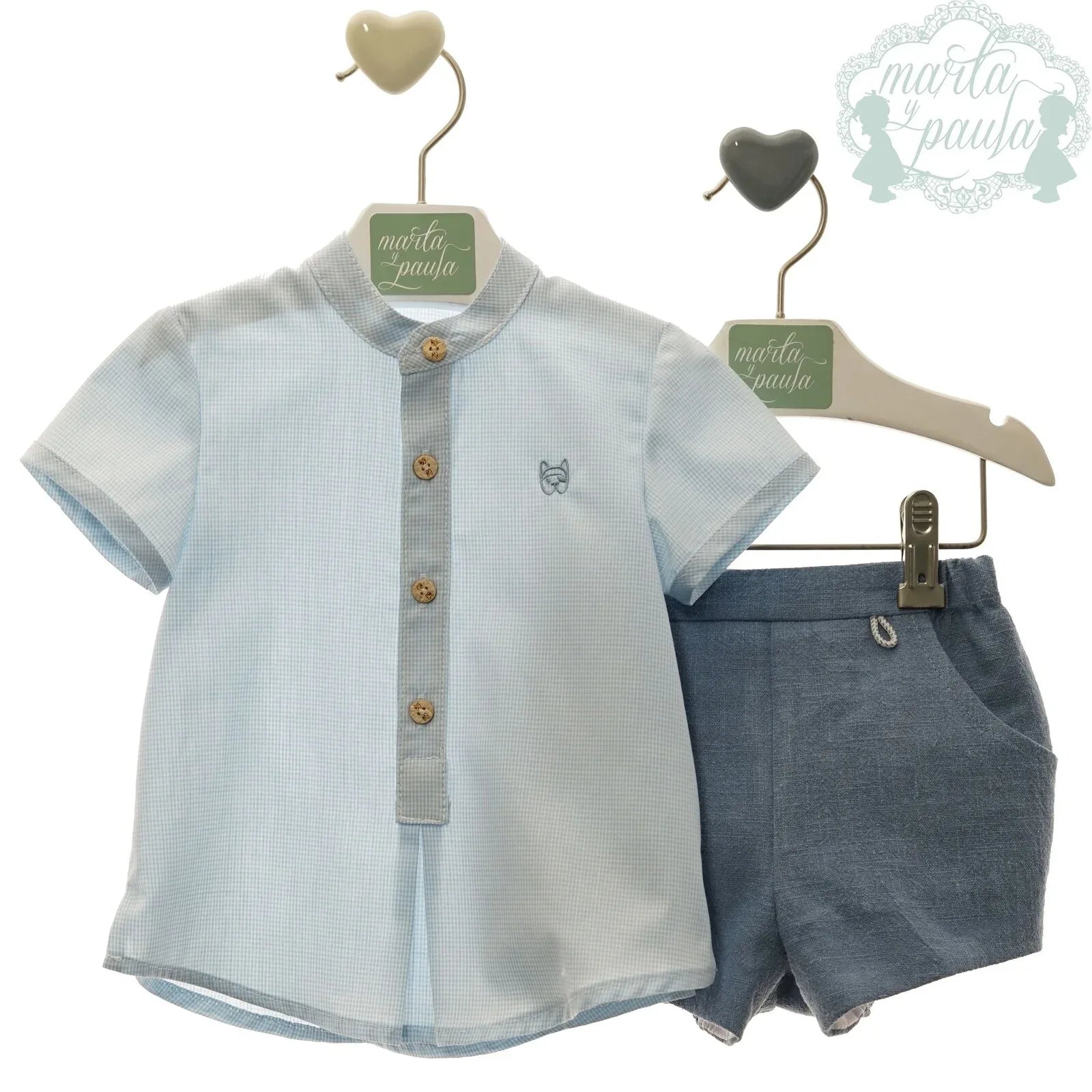 Conjunto niño camisa cuadritos y short azul "Ukelele" - PARDALETS