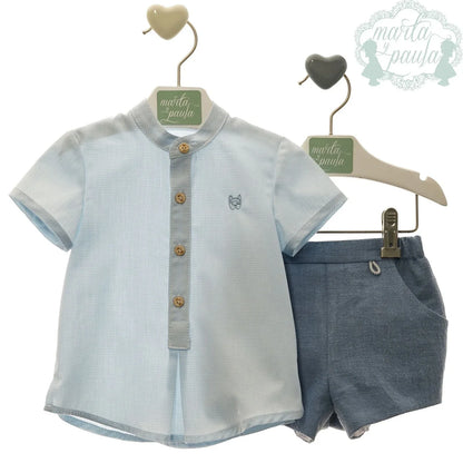 Conjunto niño camisa cuadritos y short azul "Ukelele" - PARDALETS