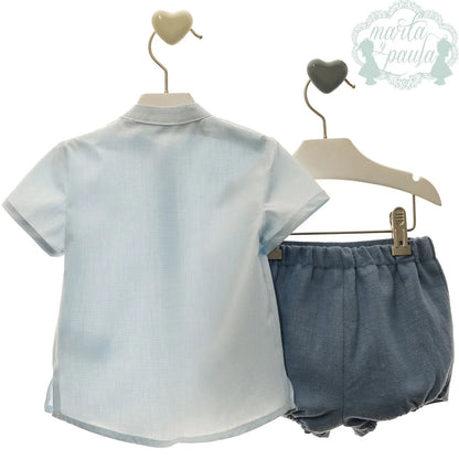 Conjunto niño camisa cuadritos y short azul "Ukelele" - PARDALETS
