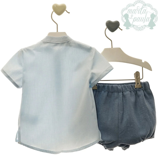 Conjunto niño camisa cuadritos y short azul "Ukelele" - PARDALETS
