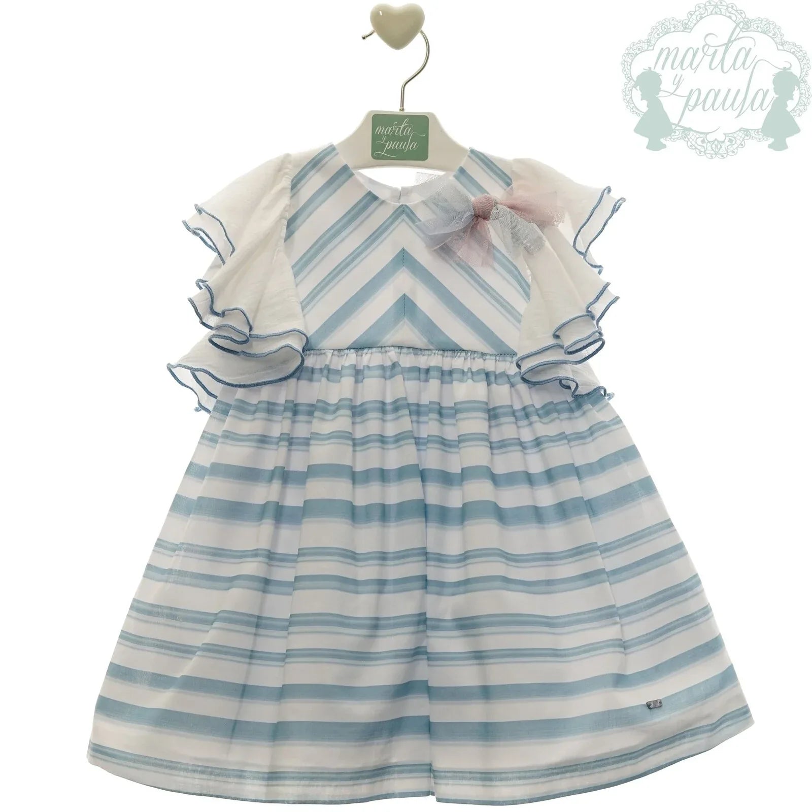 Vestido de rayas azul celeste mangas volante "Ukelele" - PARDALETS