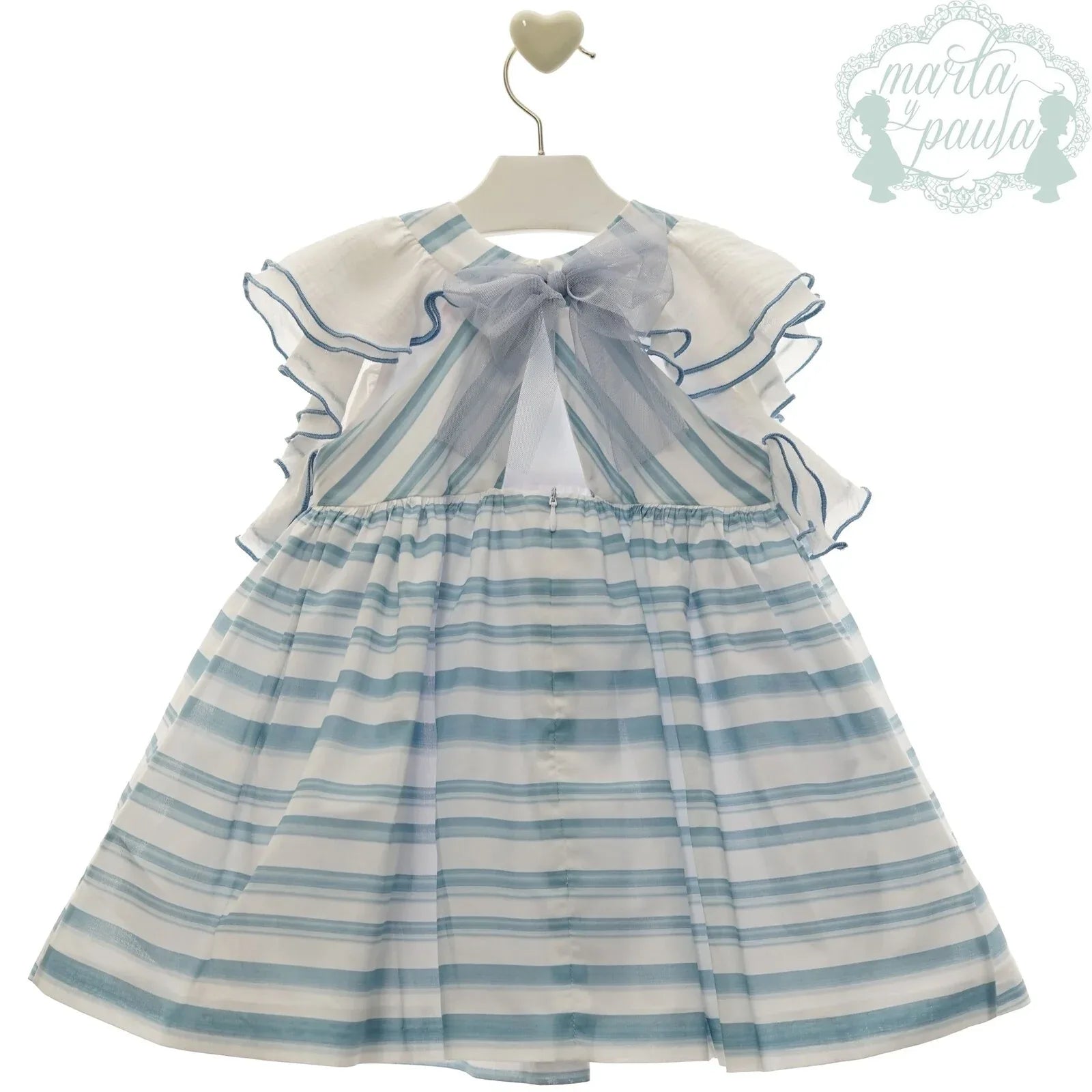 Vestido de rayas azul celeste mangas volante "Ukelele" - PARDALETS
