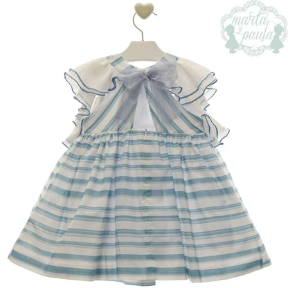Vestido de rayas azul celeste mangas volante "Ukelele" - PARDALETS