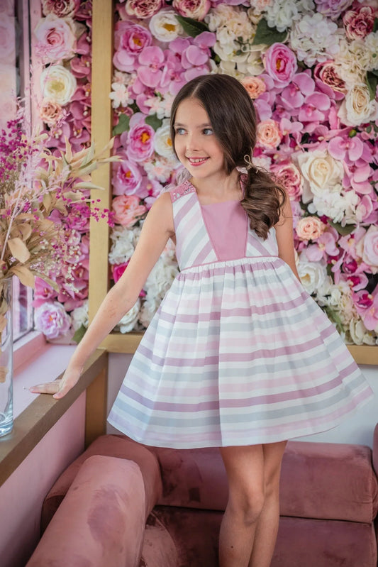 Vestido rayas colores espalda encaje "Piano" - PARDALETS