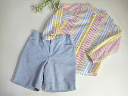 Conjunto camisa rayas y bermuda azul "Norah" - PARDALETS