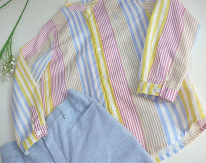 Conjunto camisa rayas y bermuda azul "Norah" - PARDALETS