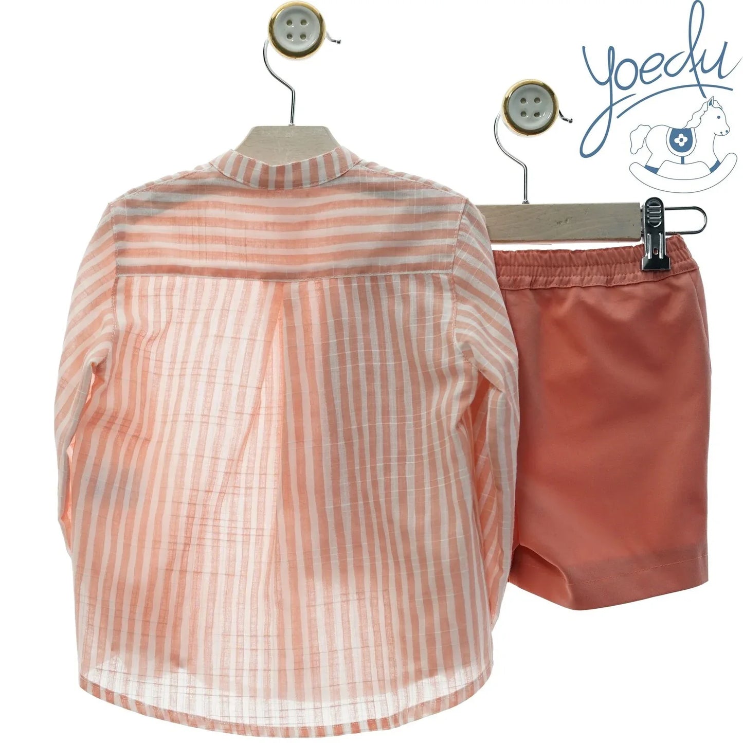 Conjunto camisa de rayas y bermuda coral "Maya" - PARDALETS