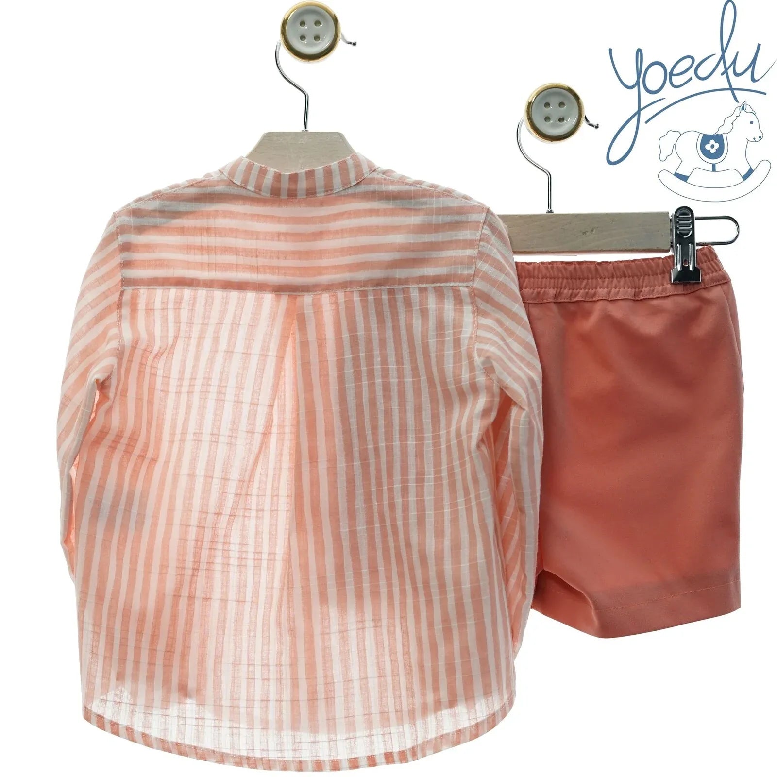 Conjunto camisa de rayas y bermuda coral "Maya" - PARDALETS
