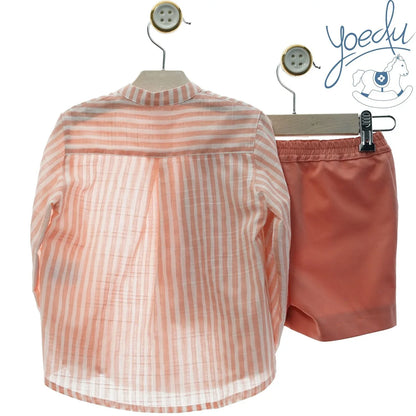Conjunto camisa de rayas y bermuda coral "Maya" - PARDALETS