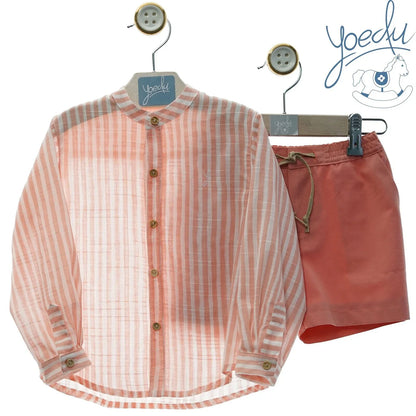 Conjunto camisa de rayas y bermuda coral "Maya" - PARDALETS