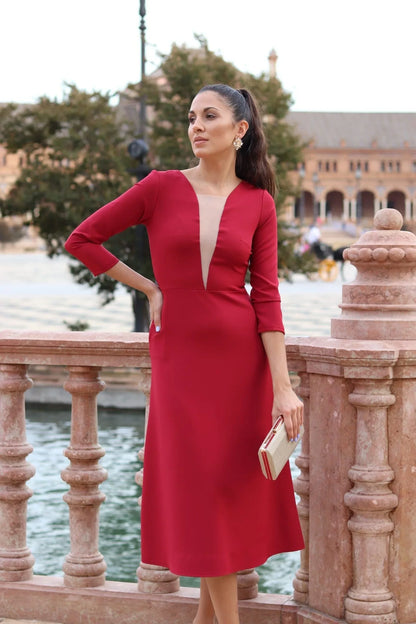 Vestido midi rojo sangre manga francesa - PARDALETS