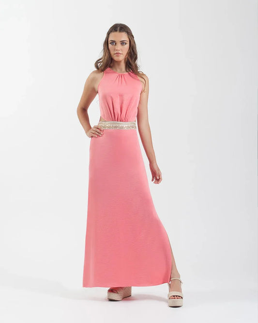Vestido cut-out largo color coral - PARDALETS