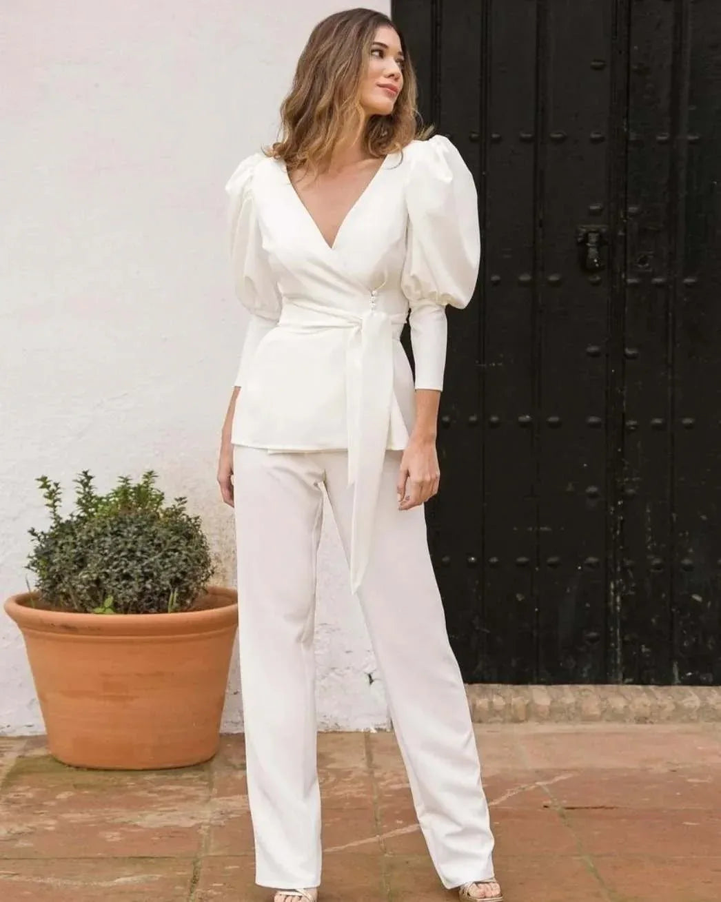 Conjunto traje blanco mangas abullonadas - PARDALETS