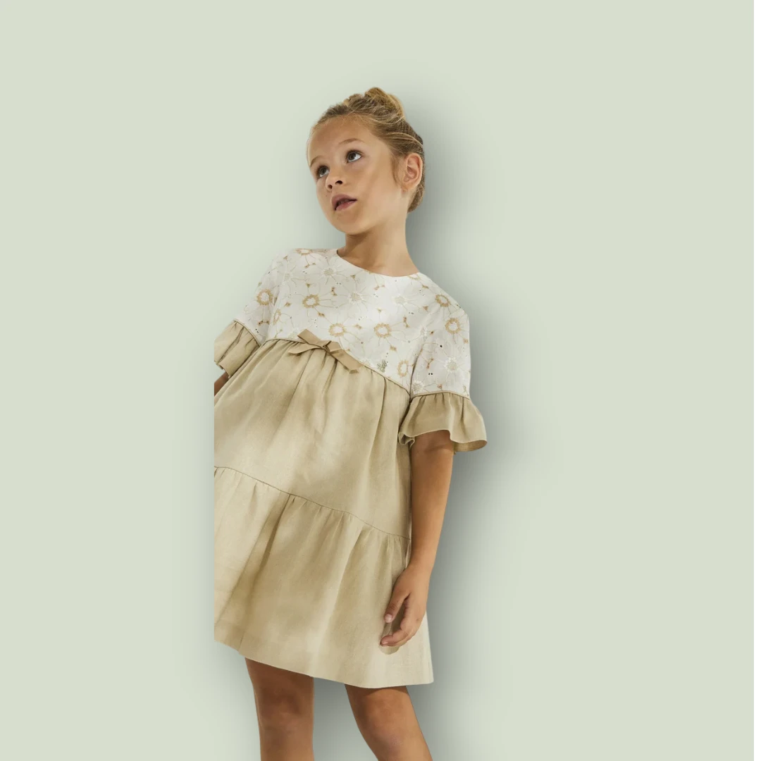 Vestido lino arena media manga