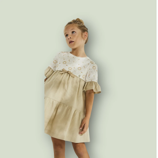 Vestido lino arena media manga