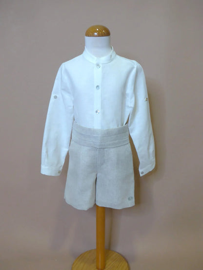 Conjunto camisa beig, short y fajín lino tostado - PARDALETS