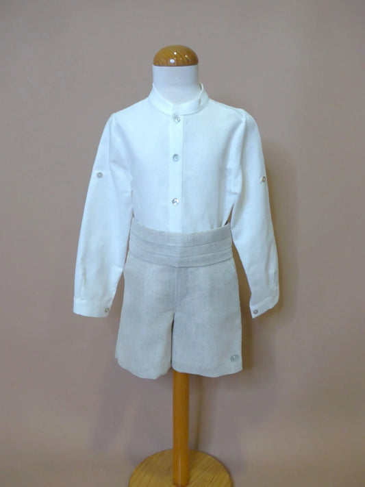 Conjunto camisa beig, short y fajín lino tostado - PARDALETS