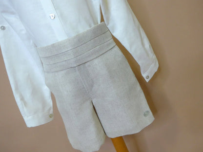 Conjunto camisa beig, short y fajín lino tostado - PARDALETS