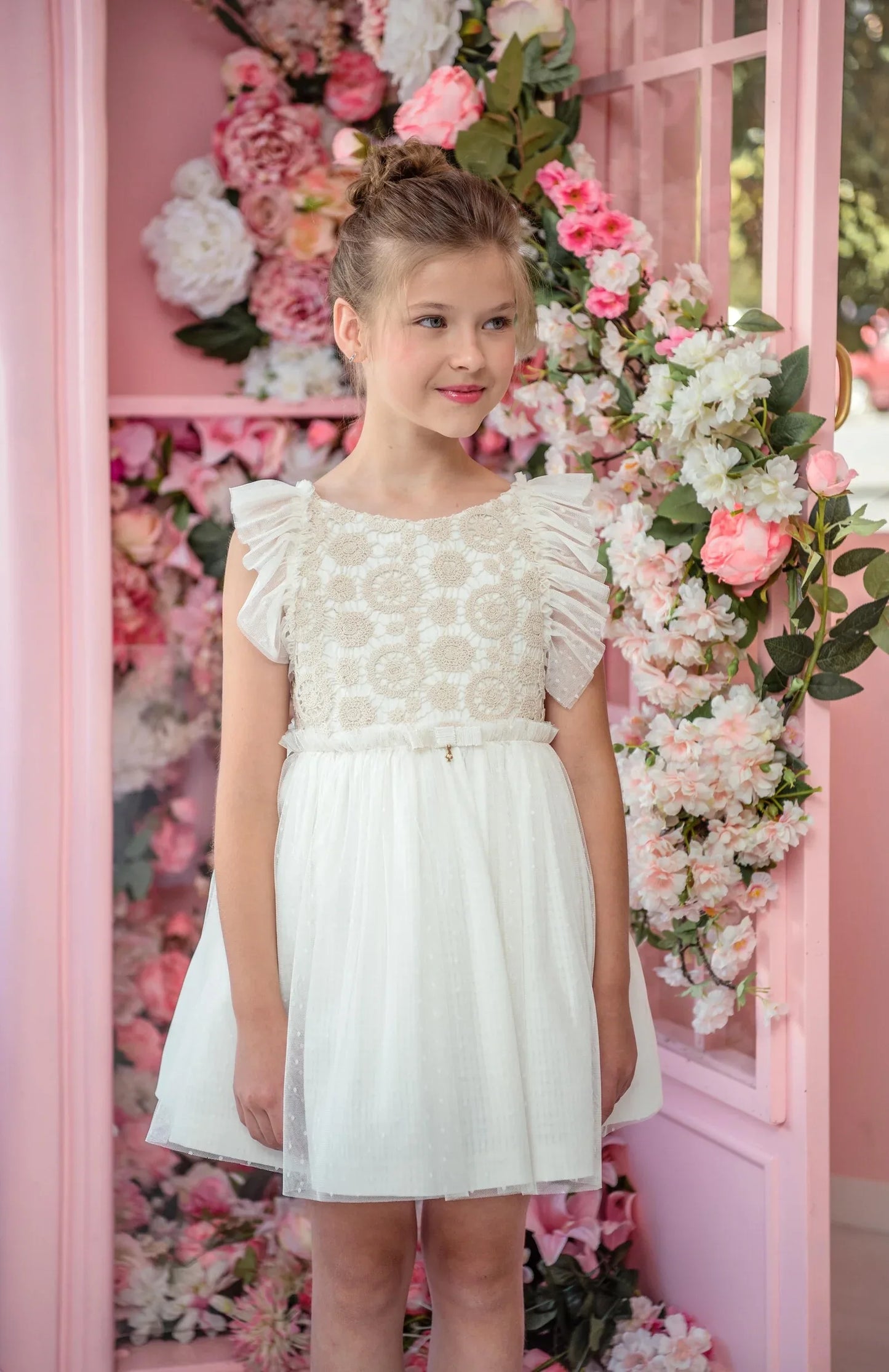 Vestido tul plumeti beig sin mangas "Violin" - PARDALETS
