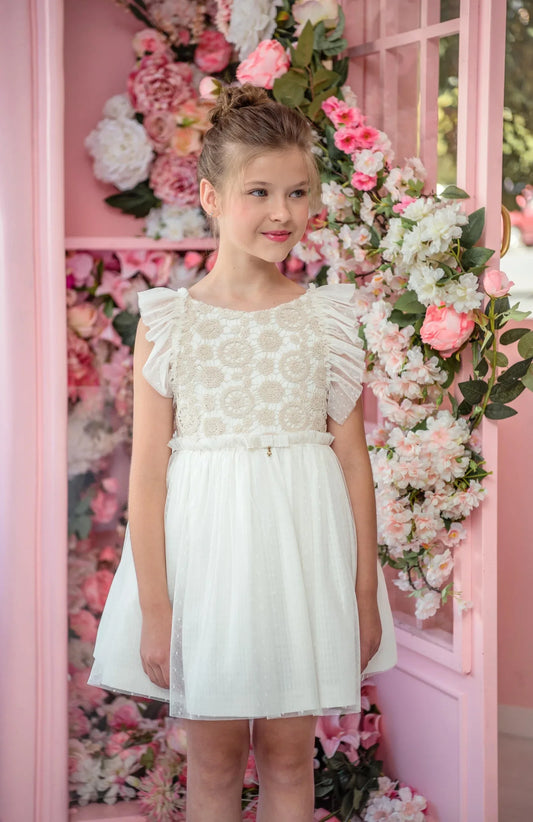 Vestido tul plumeti beig sin mangas "Violin" - PARDALETS