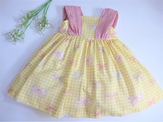 Vestido vichy amarillo y mariposas "Arpa" - PARDALETS