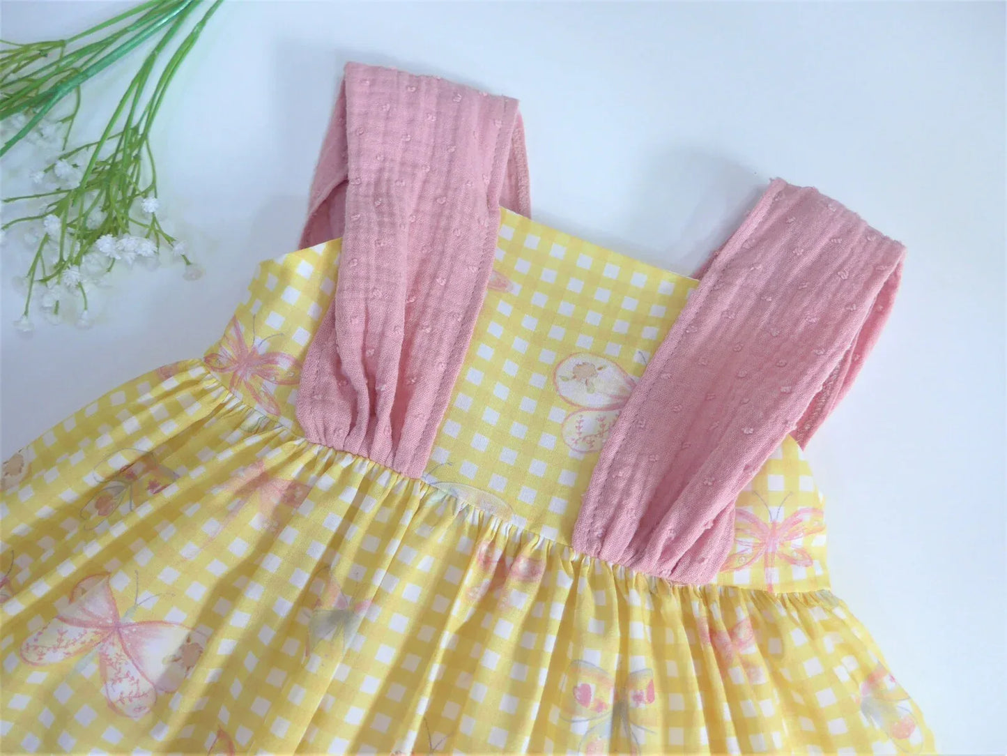 Vestido vichy amarillo y mariposas "Arpa" - PARDALETS