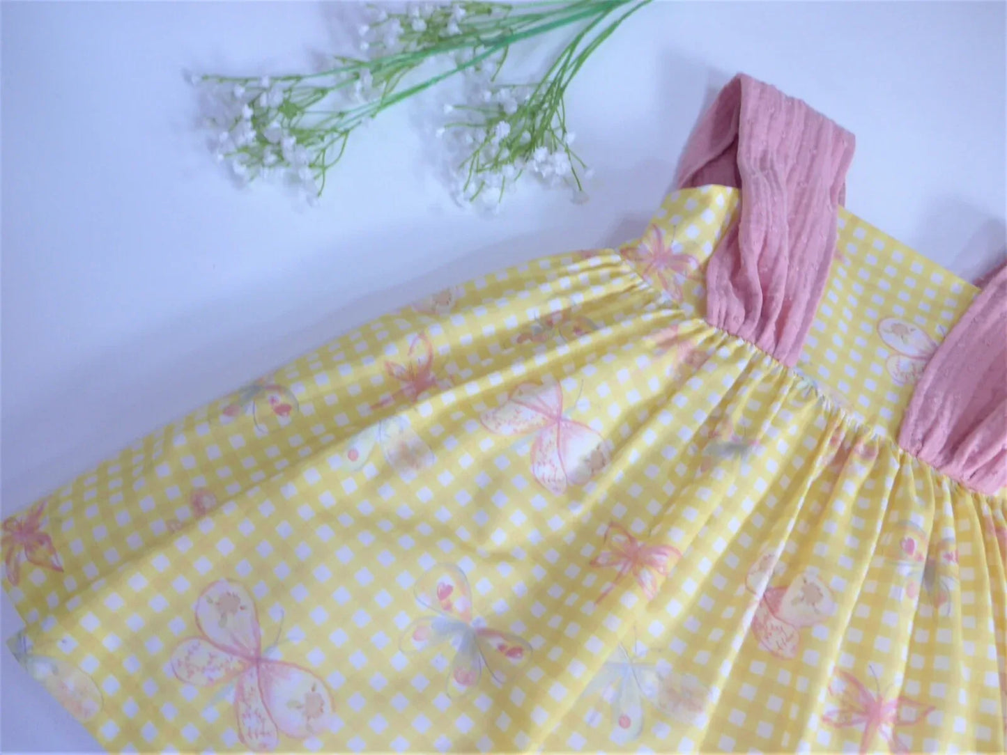 Vestido vichy amarillo y mariposas "Arpa" - PARDALETS