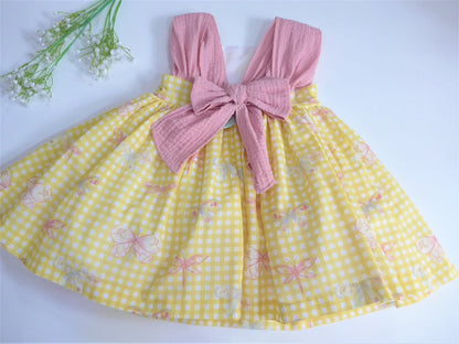 Vestido vichy amarillo y mariposas "Arpa" - PARDALETS