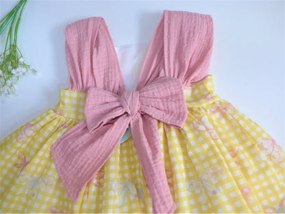 Vestido vichy amarillo y mariposas "Arpa" - PARDALETS