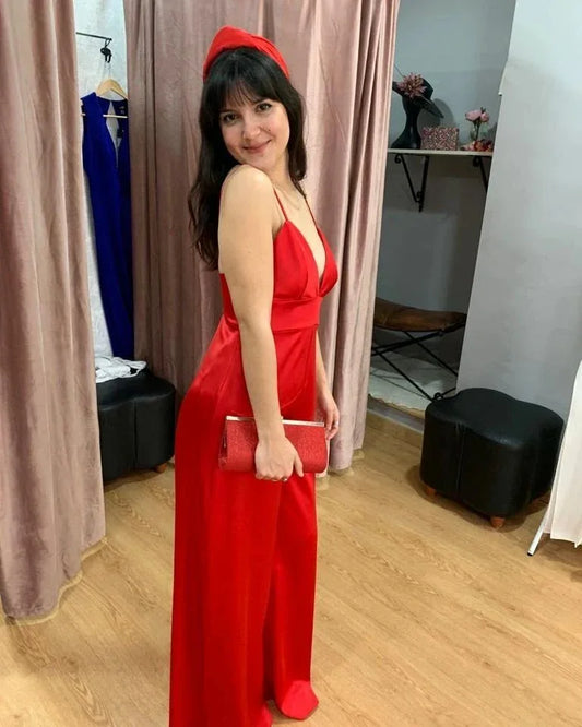 Mono saten rojo con tirantes - PARDALETS