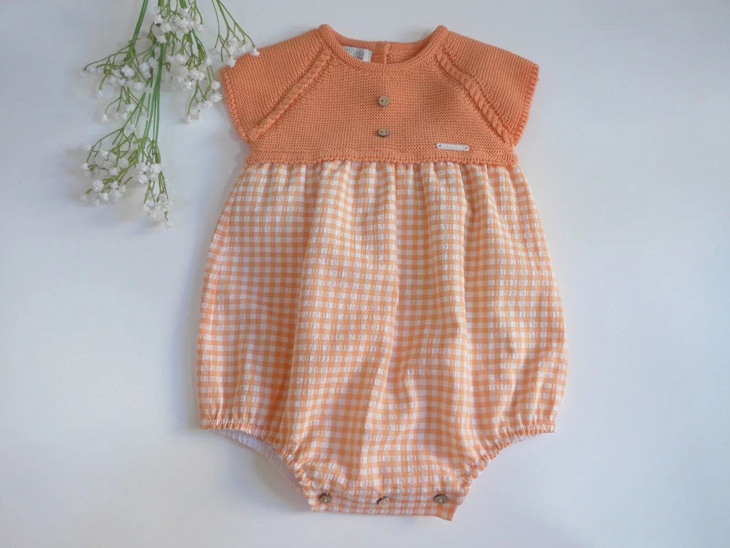 Pelele cuerpo algodon y vichy mandarina - PARDALETS