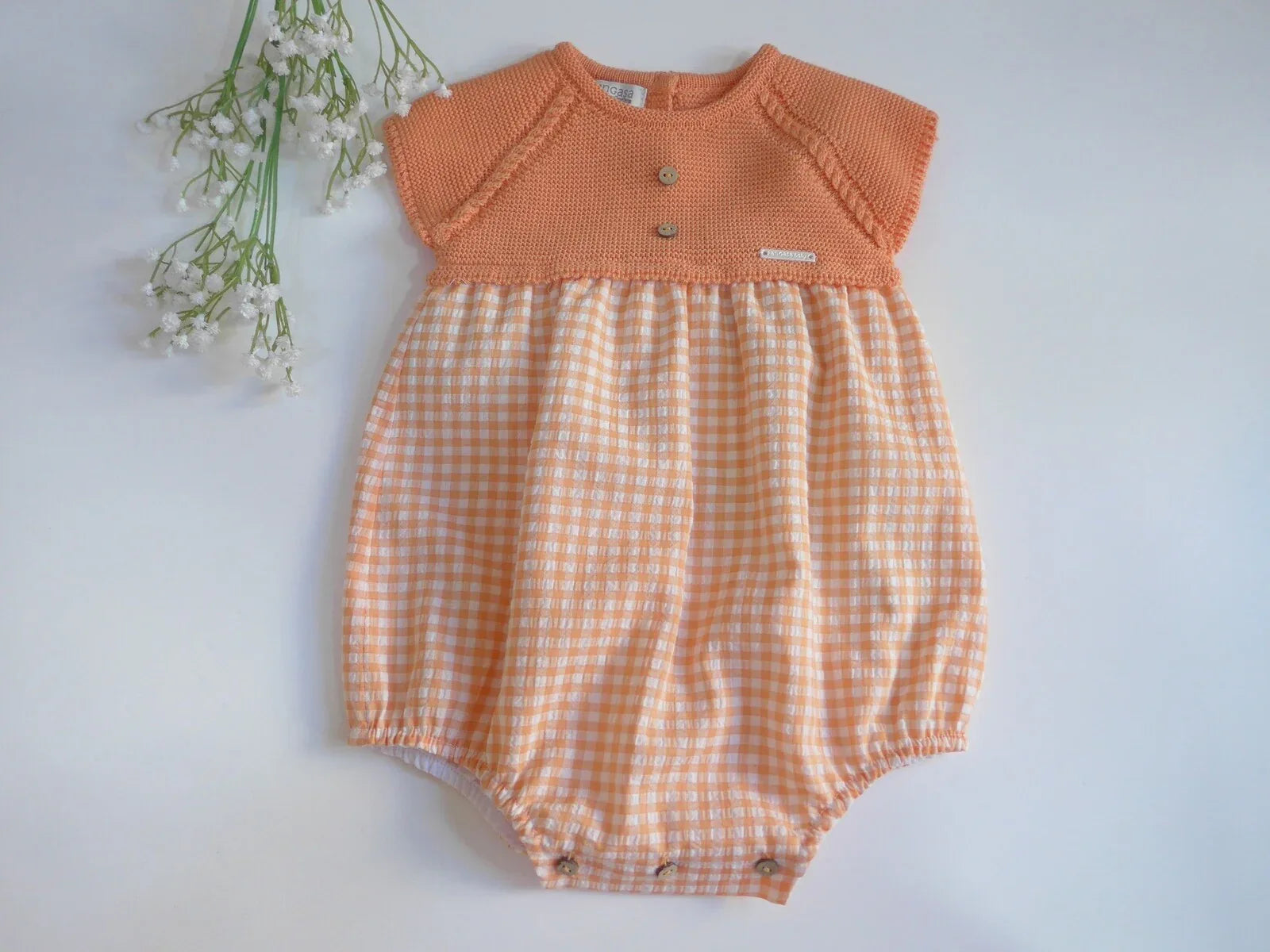 Pelele cuerpo algodon y vichy mandarina - PARDALETS