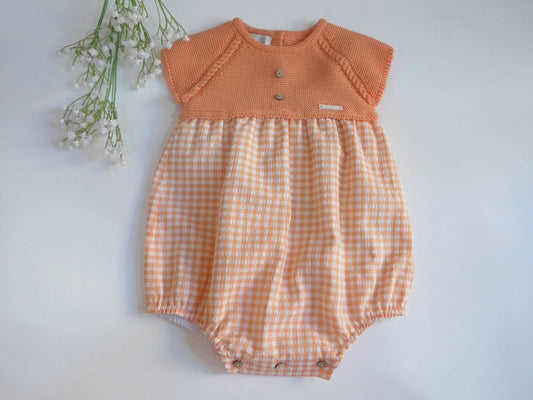 Pelele cuerpo algodon y vichy mandarina - PARDALETS