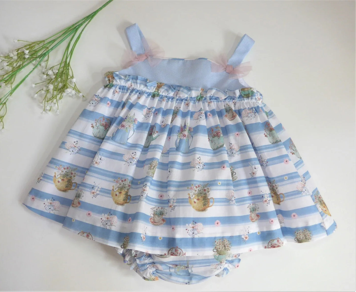 Vestido tirantes azul estampado teteras "Ukelele" - PARDALETS