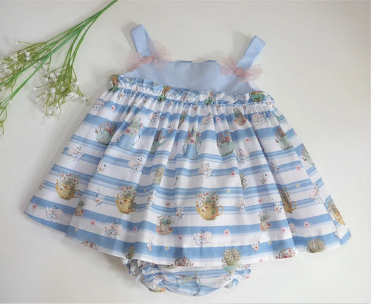 Vestido tirantes azul estampado teteras "Ukelele" - PARDALETS