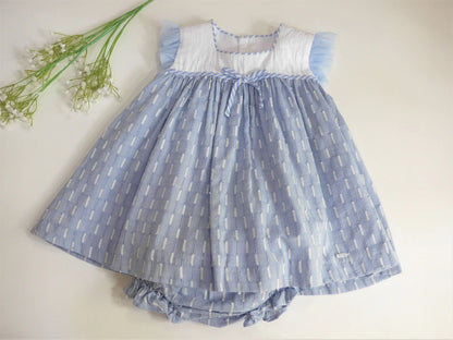 Vestido azul empolvado y cuerpo blanco con tul "Flauta" - PARDALETS