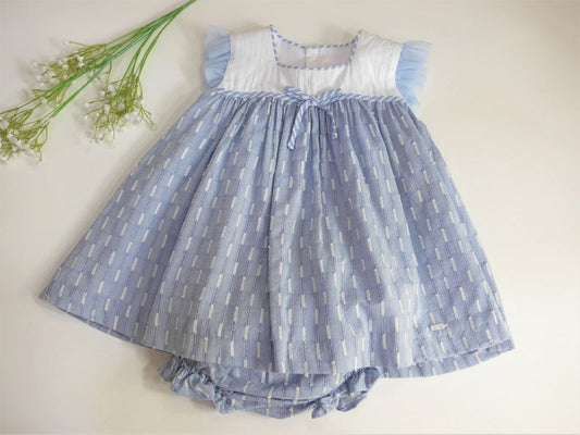 Vestido azul empolvado y cuerpo blanco con tul "Flauta" - PARDALETS