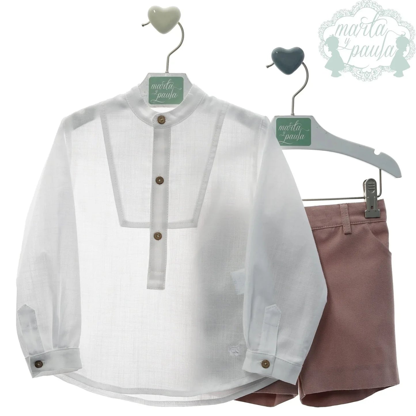 Conjunto camisa blanca y short rosa empolvado "Armonica" - PARDALETS