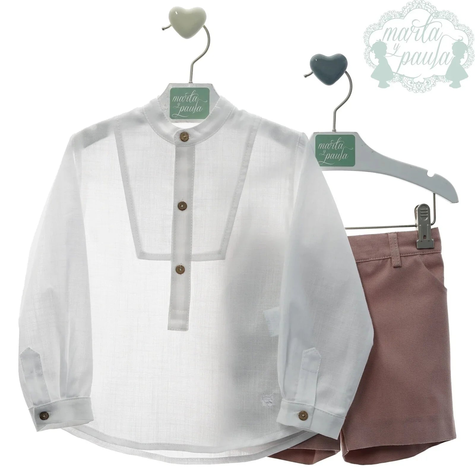Conjunto camisa blanca y short rosa empolvado "Armonica" - PARDALETS