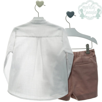 Conjunto camisa blanca y short rosa empolvado "Armonica" - PARDALETS