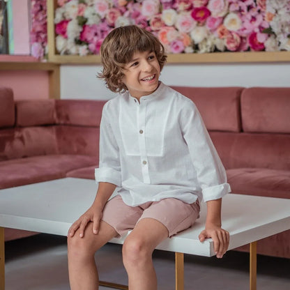 Conjunto camisa blanca y short rosa empolvado "Armonica" - PARDALETS