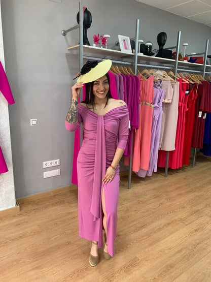 Vestido Florencia drapeado malva - PARDALETS