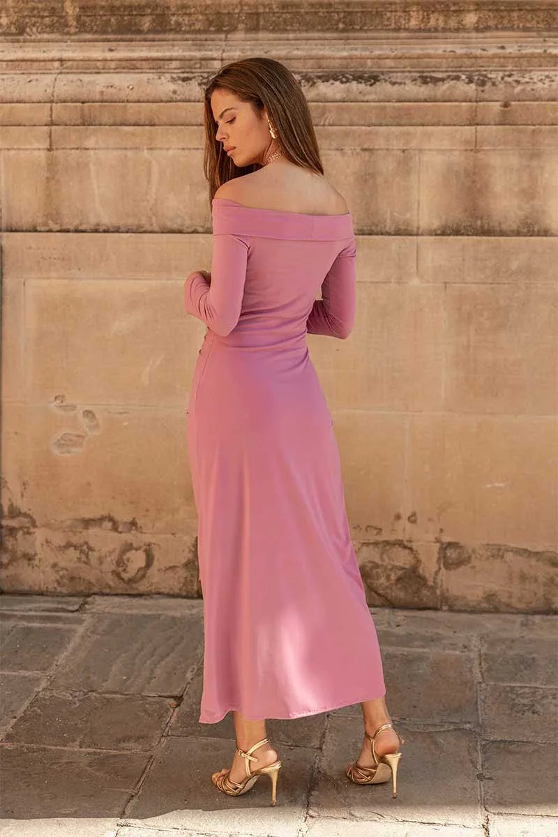 Vestido Florencia drapeado malva - PARDALETS